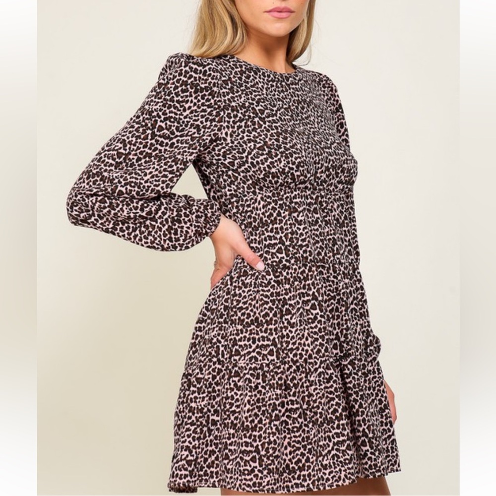 Long Sleeve Leopard Mini Dress